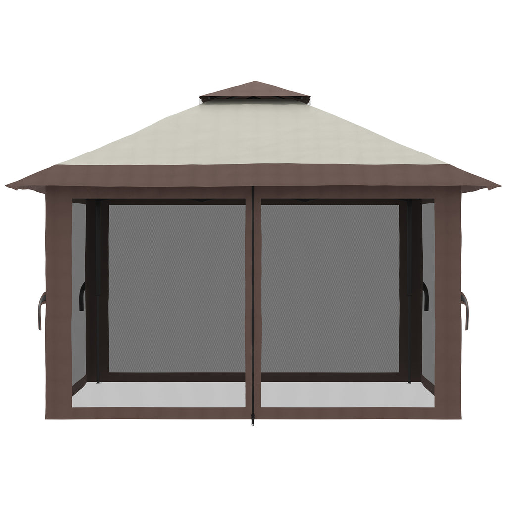 Tonnelle barnum de jardin pop-up pliant double toit protection UV 50+ avec 4 moustiquaires zippées 4 x 4 m beige-8