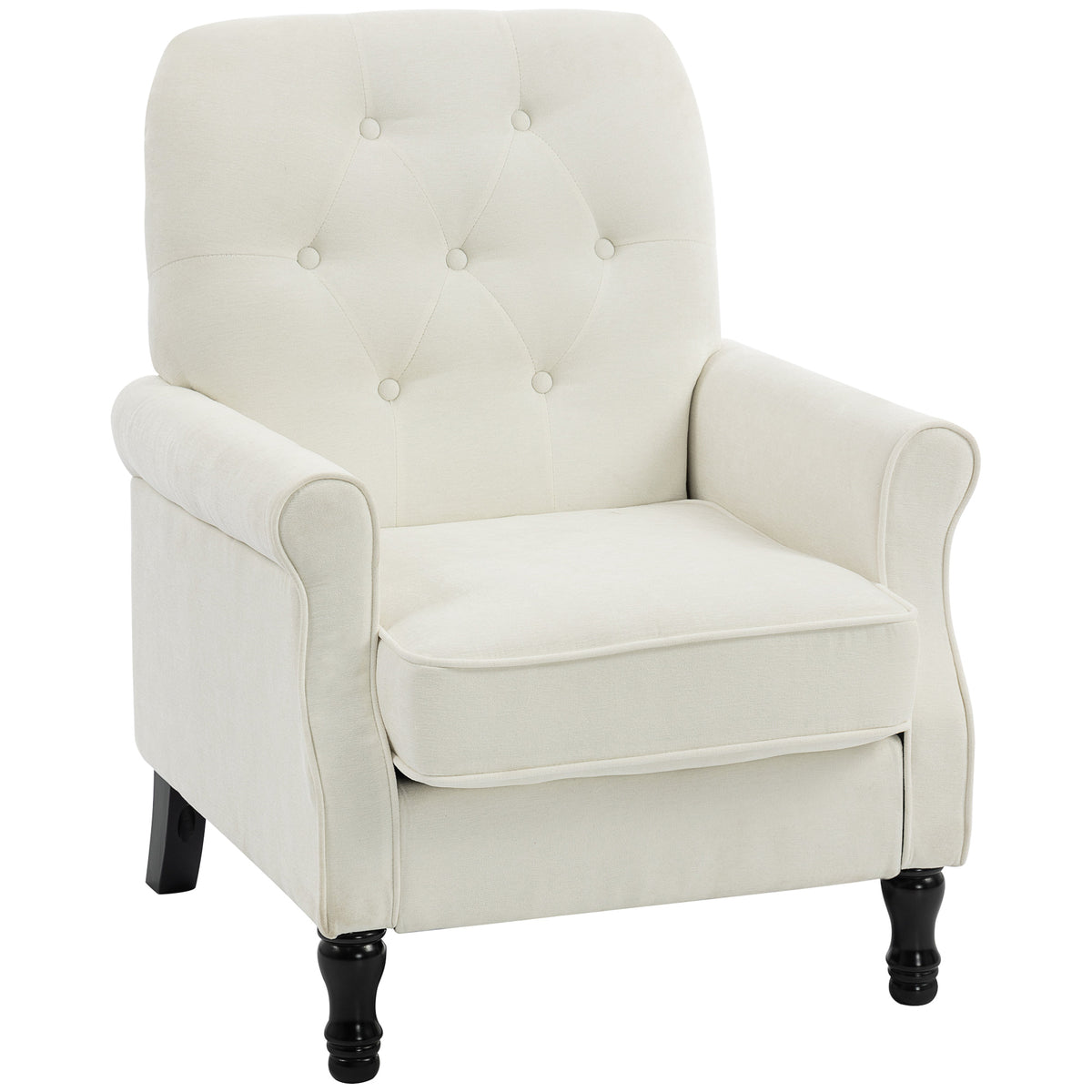 Fauteuil de salon, canapé 1 place avec assise rembourrée épaisse, coussin à ressorts, tissu en lin, 69x75x90cm, crème-0