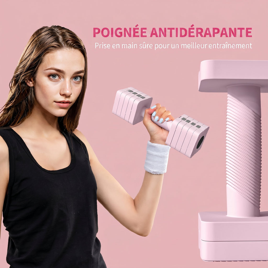 Ensemble d'Haltères Réglables 2 x 5 kg, Paires d'Haltères 1 kg/2 kg/3 kg/4 kg/5 kg avec Poignée Antidérapante, Rose-6