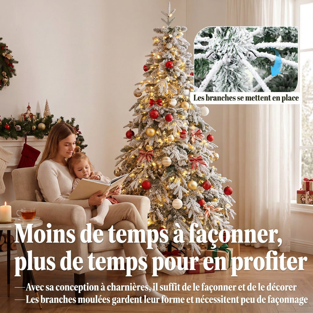 Sapin de Noël Artificiel 180 cm Arbre de Noël Lumineux Enneigé, Branches Articulées, Lumière 350 LEDs, Vert et Blanc-6