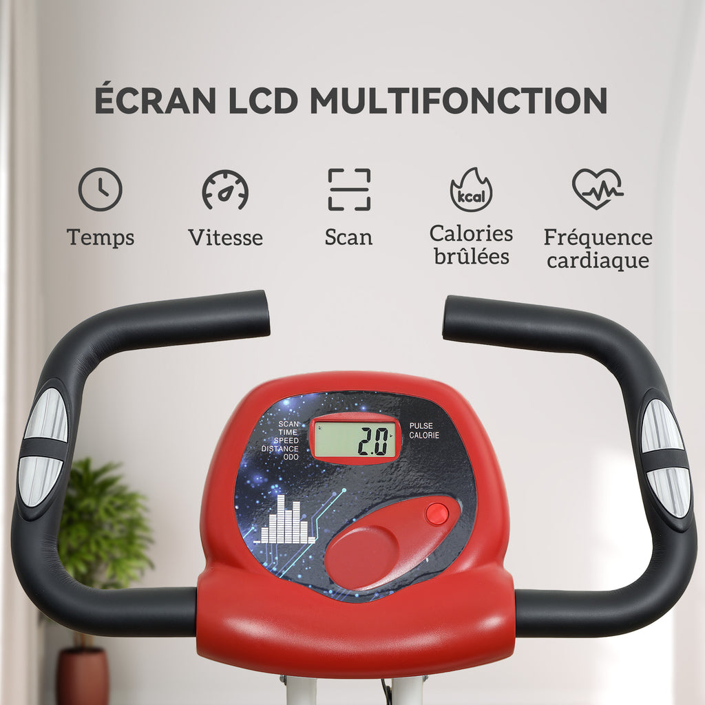 Vélo d'appartement pliable - 8 niveaux de résistance, selle et dossier réglables, rouge-3