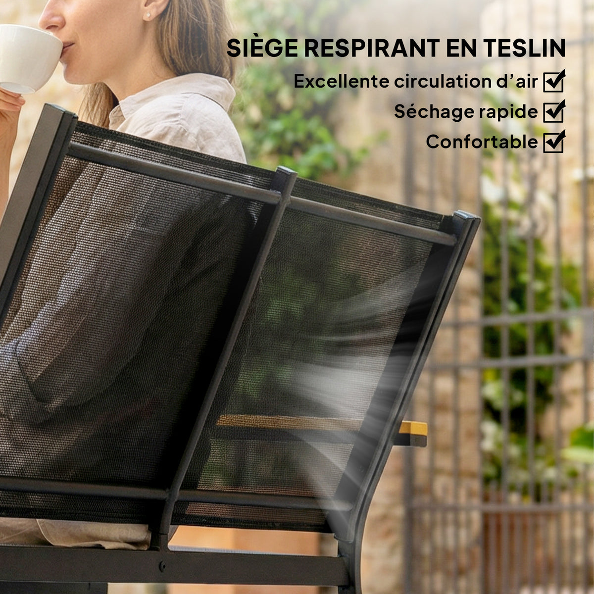 Salon de jardin extérieur 4 pièces avec canapé 2 places, 2 chaises et table basse en verre trempé, noir-4