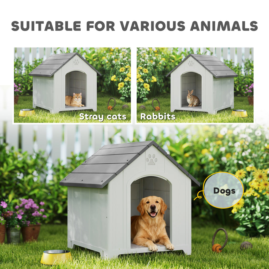Niche pour chien extérieur, maison chien en polypropylène imperméable, ventilé, plancher surélevé, gris clair-7