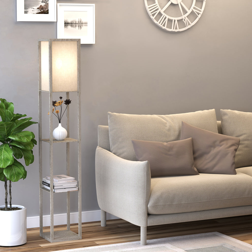 Lampadaire étagère 26L x 26l x 160H cm 3 étagères 4 Niveaux MDF chêne-1