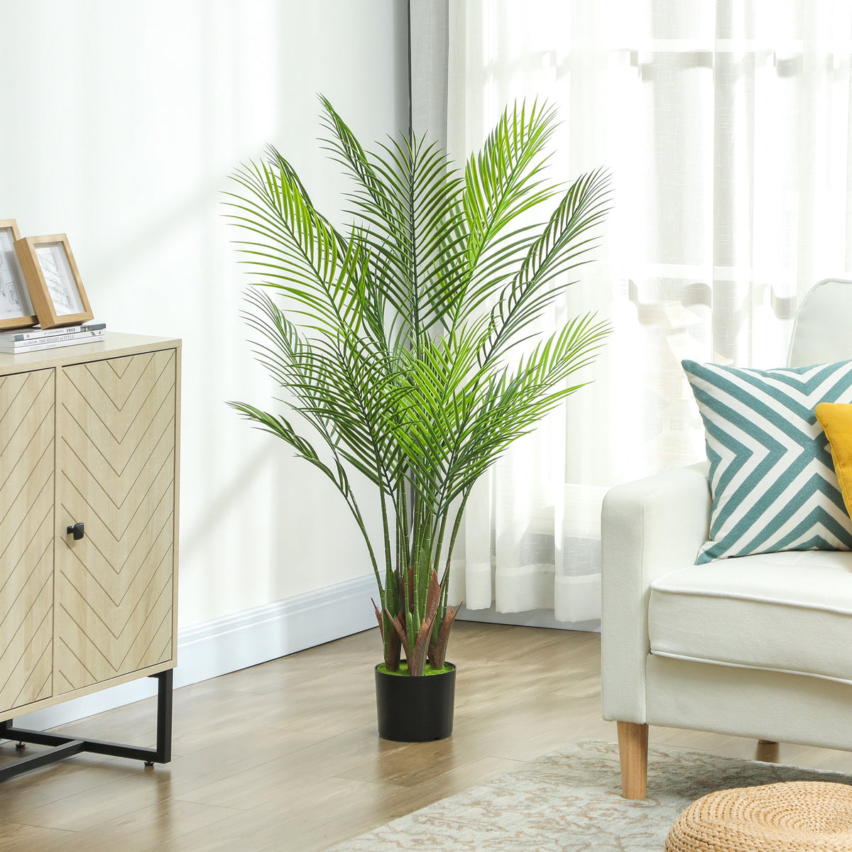 Plante artificielle intérieure 120 cm, palmier arbre artificiel avec pot en plastique et flocage, vert-7