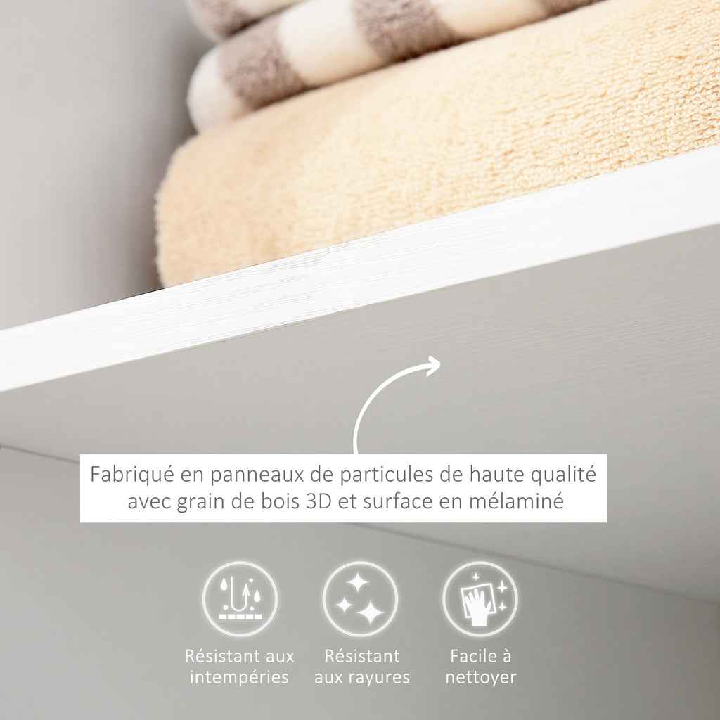 Portant à vêtements penderie Mobile avec roulettes 3 étagères latérales + Grand Espace penderie Panneaux Particules Blanc-5