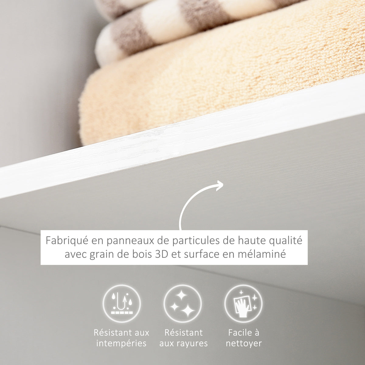 Portant à vêtements penderie Mobile avec roulettes 3 étagères latérales + Grand Espace penderie Panneaux Particules Blanc-5
