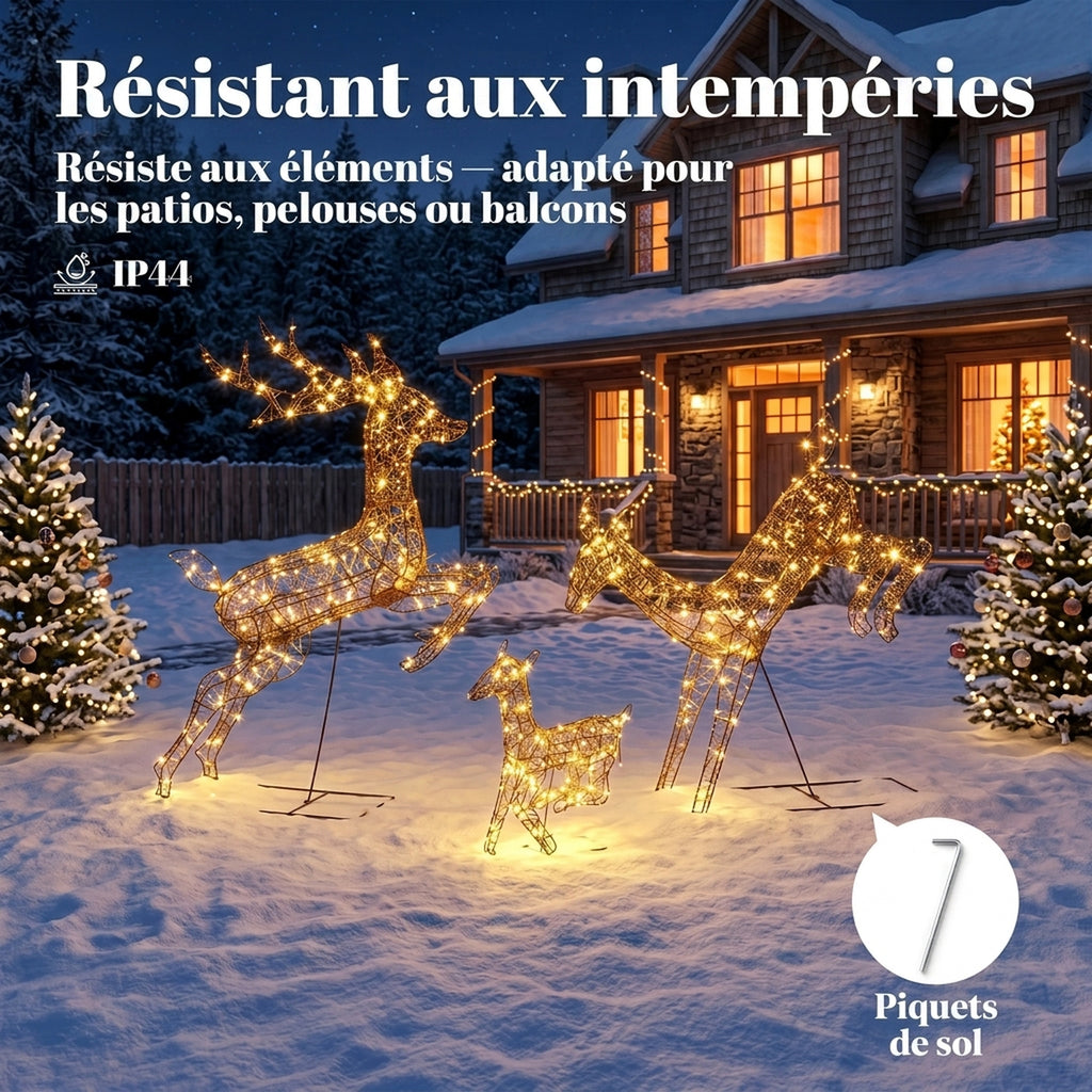 Lot de 3 Rennes Lumineux Noël Extérieur 120 cm, Cerf Lumineux Noël avec 200 LED Blanc Chaud, 8 Modes et Minuterie-6