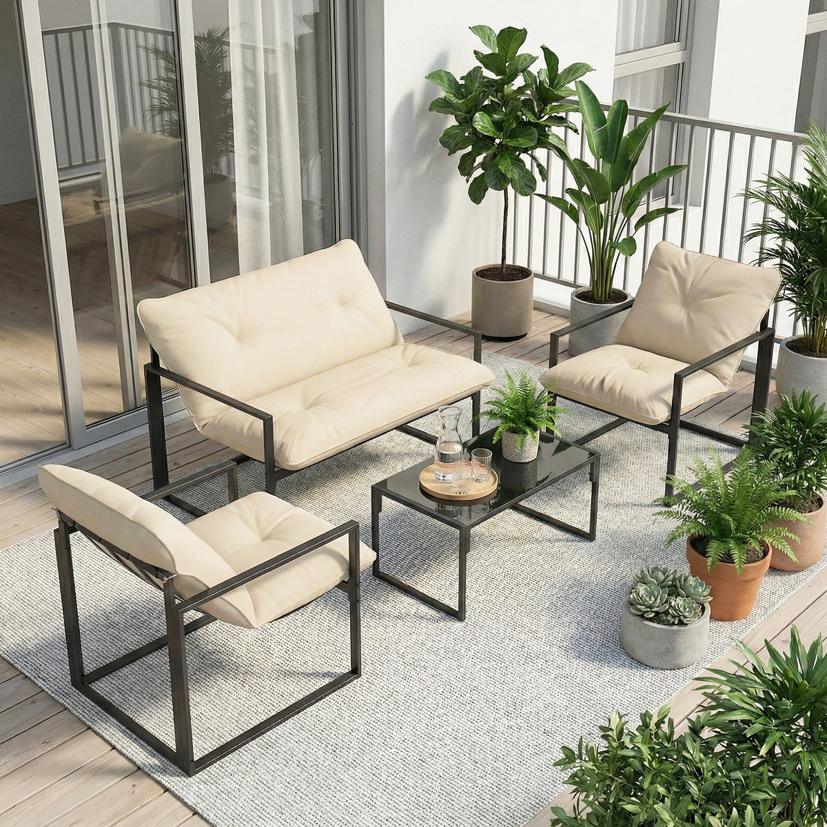 Salon de jardin 4 pièces 4 personnes avec canapé 2 places, 2 fauteuils et 1 table basse gris-1