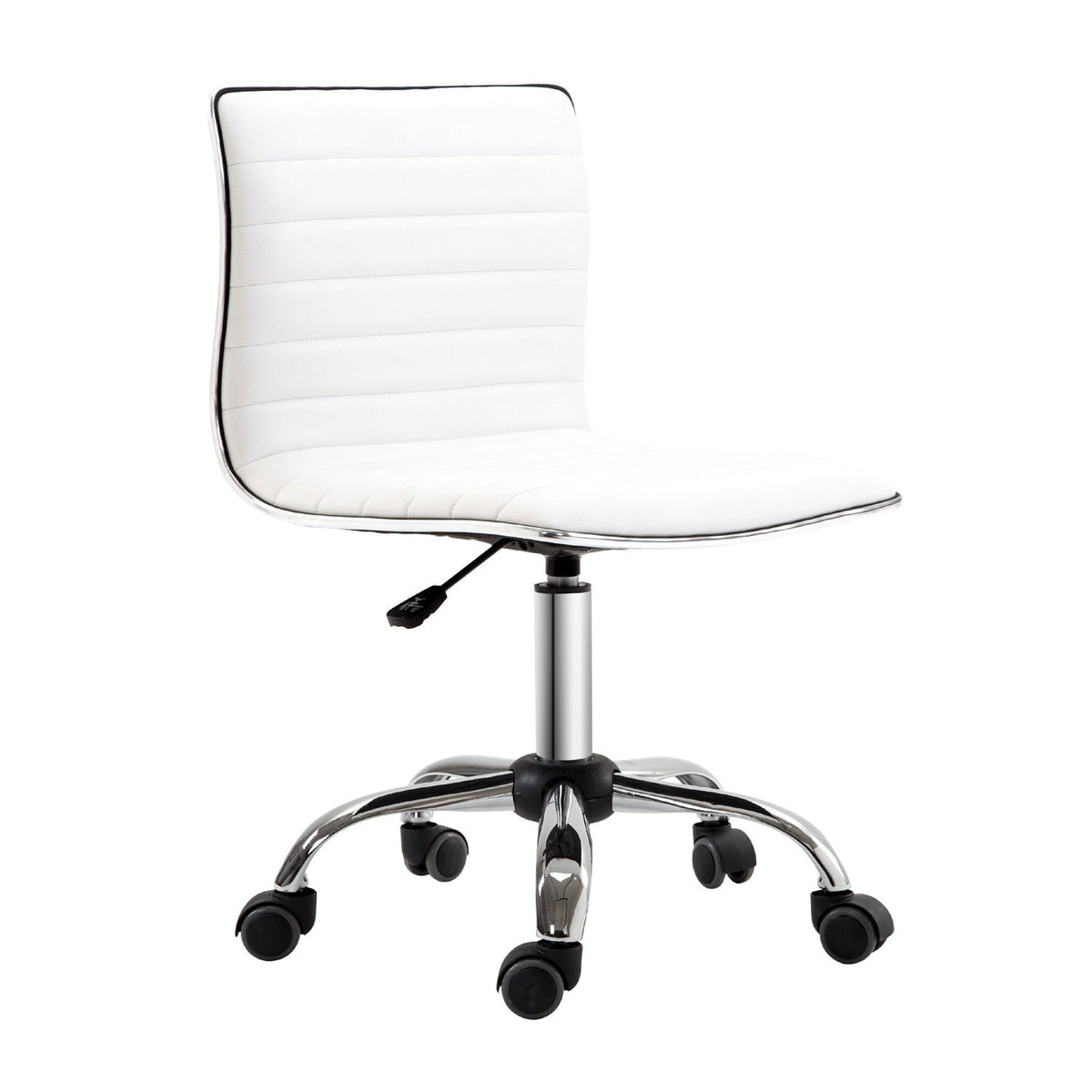 Chaise bureau sans accoudoirs, fauteuil de bureau, hauteur réglable, assise et dossier rembourrés, 48x52x78-90cm, blanc-0