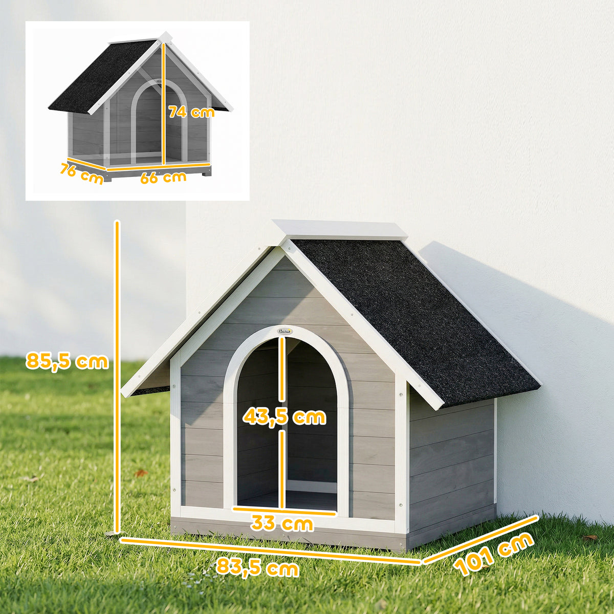 Niche pour Chien Extérieur Maison pour Chien Corps Entièrement Ouvrant pour Nettoyage Facile 84x101x86 cm Gris et Blanc-2