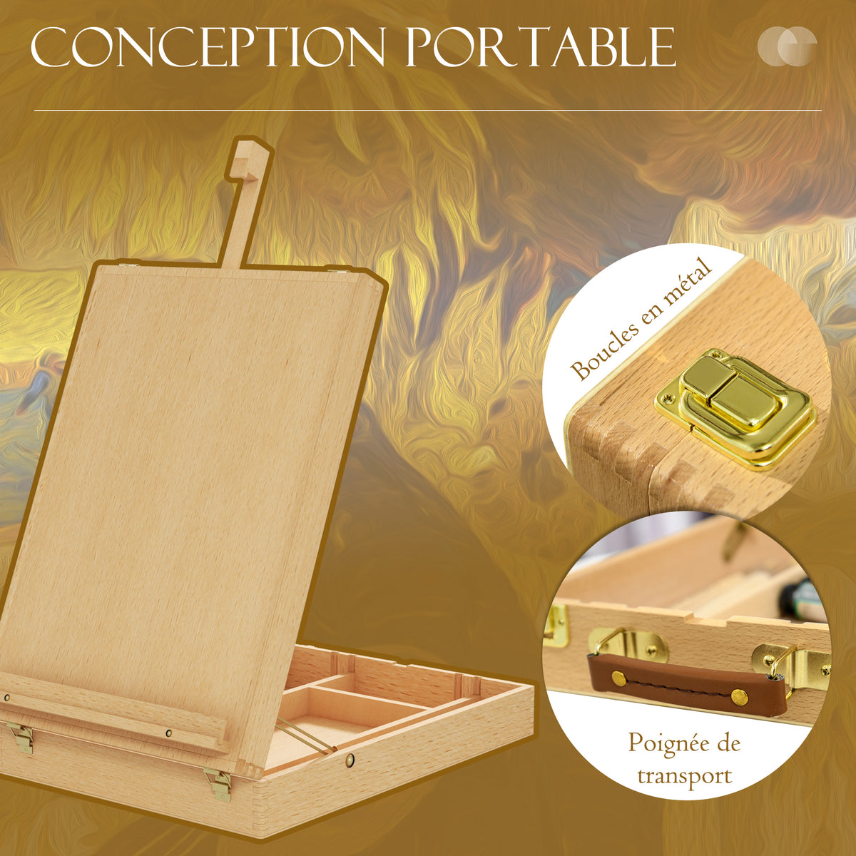 Chevalet de table en bois pour toile jusqu'à 61 cm bois de hêtre planche à dessin pliante bois naturel-6