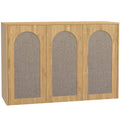 Armoire murale de salle de bain bohème avec 3 portes effet rotin à fermeture douce et étagère réglable, chêne-0
