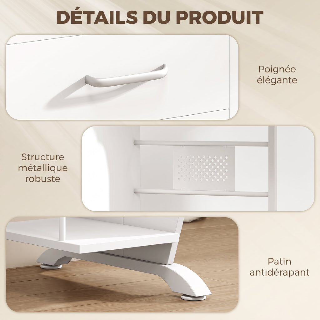 Bureau d'ordinateur, 100 x 52 x 75 cm, tablette coulissante pour clavier, tiroirs et support d'unité centrale, blanc-4
