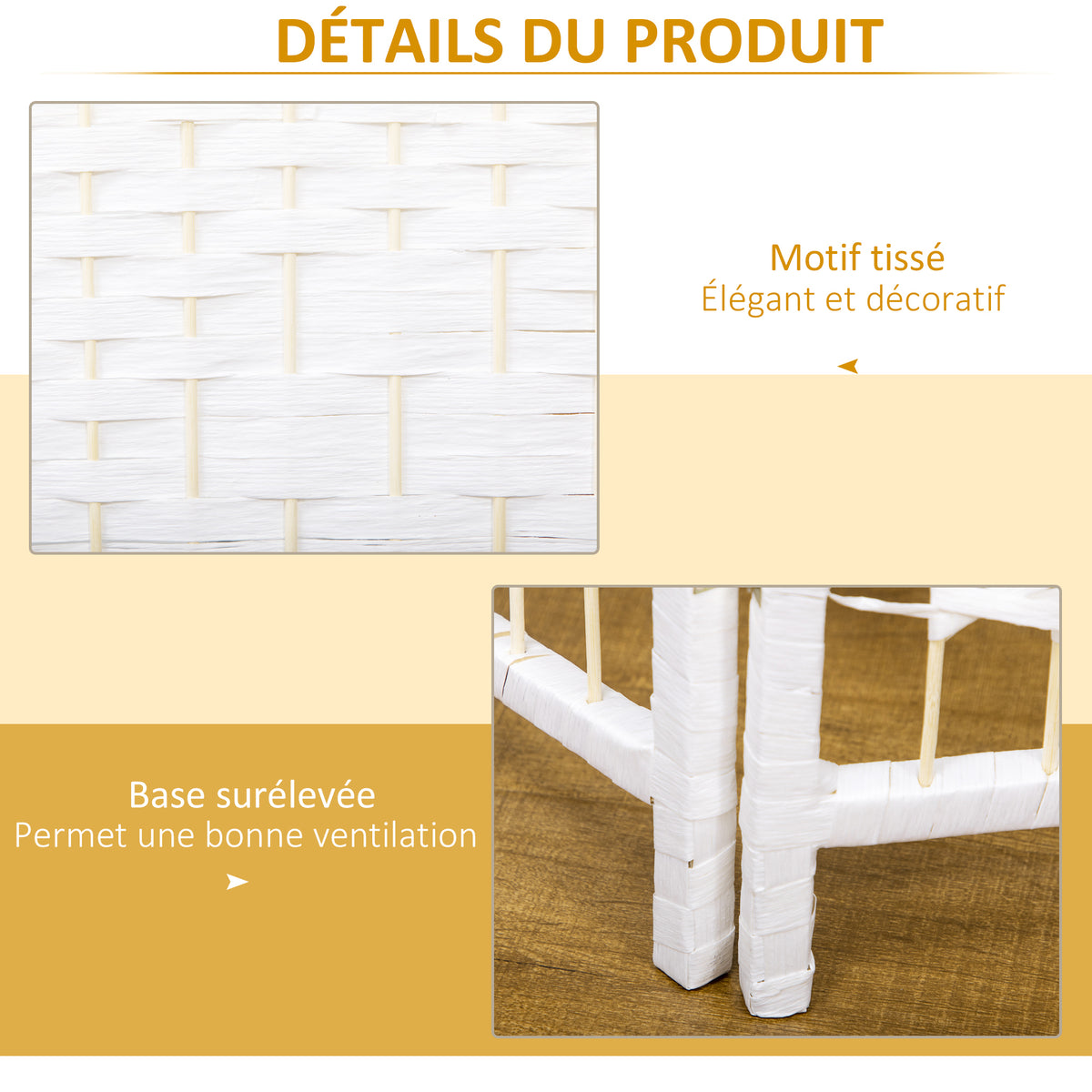 Paravent intérieur en bois séparateur de pièce cloison pliable 4 panneaux 160 x 170 cm blanc-5