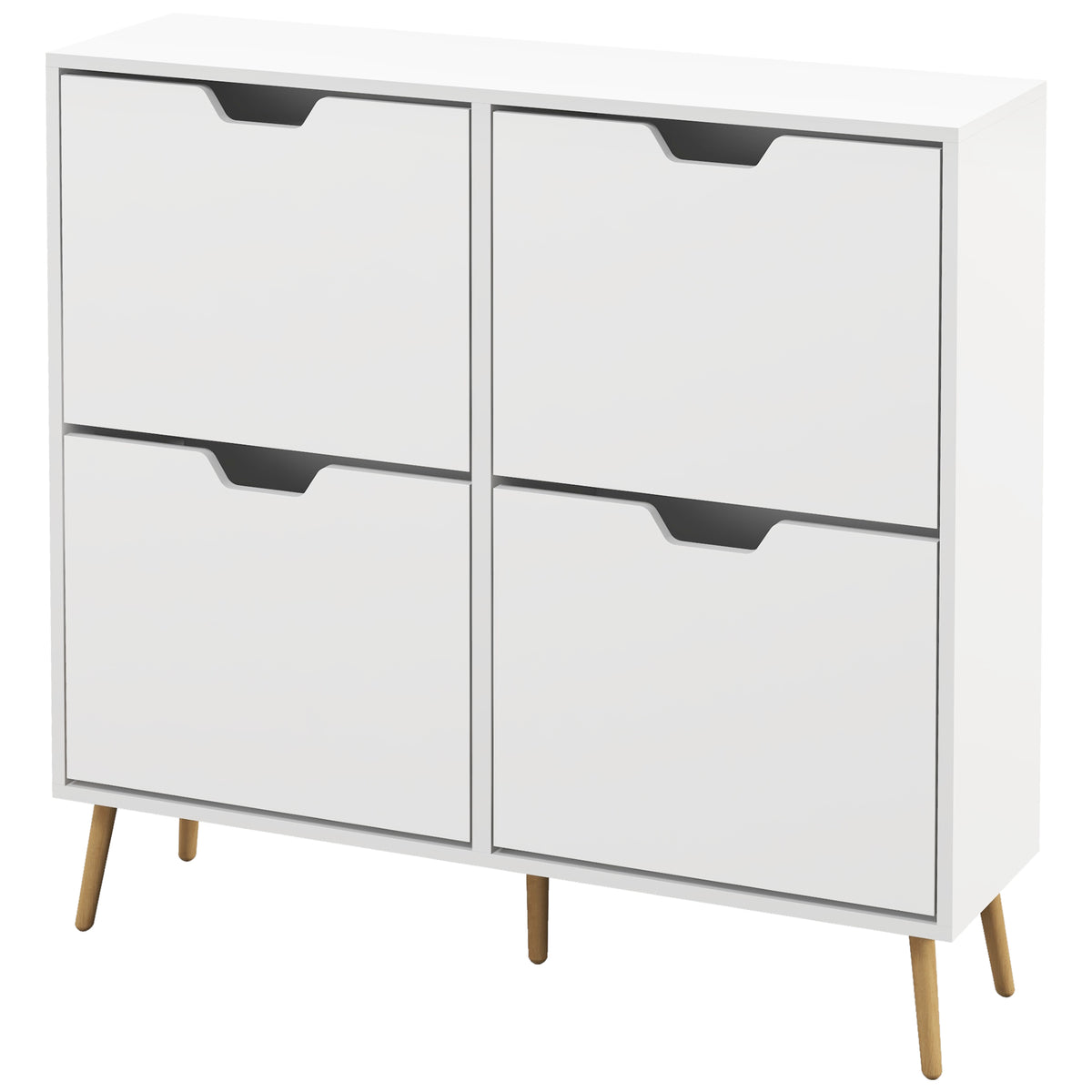 Meuble à chaussures 4 abattants 16 paires avec étagère réglable pieds en bois de pin 95 x 26 x 95 cm blanc-0