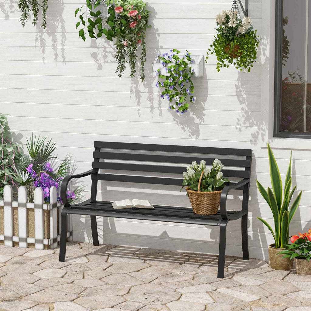 Banc de Jardin Design Contemporain 2 Places dim. 127L x 58l x 82H cm métal époxy Noir-8