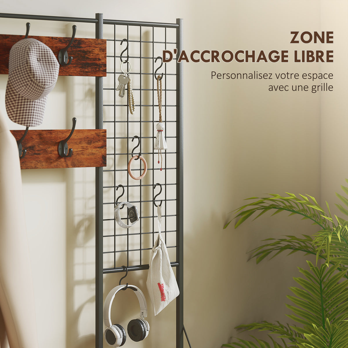 Meuble d'entrée 4 en 1, portemanteau, vestiaire avec 7 tiroirs en tissu et 14 crochets, 100 x 30 x 183 cm, brun rustique-4