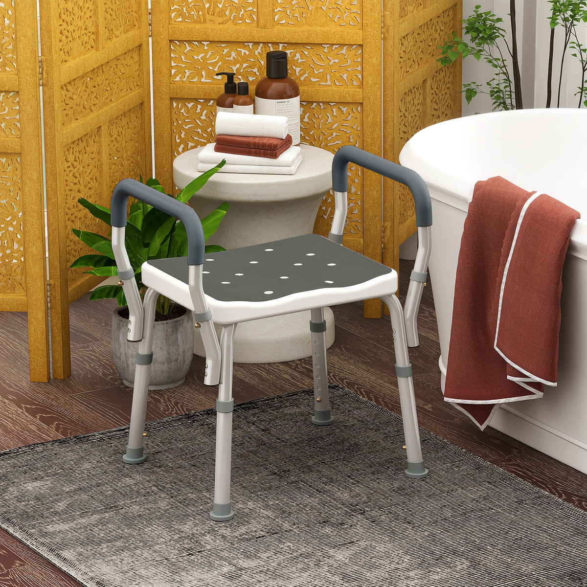 Tabouret de douche pour personnes âgées et handicapées avec accoudoirs, hauteur réglable, patins antidérapants, gris-9