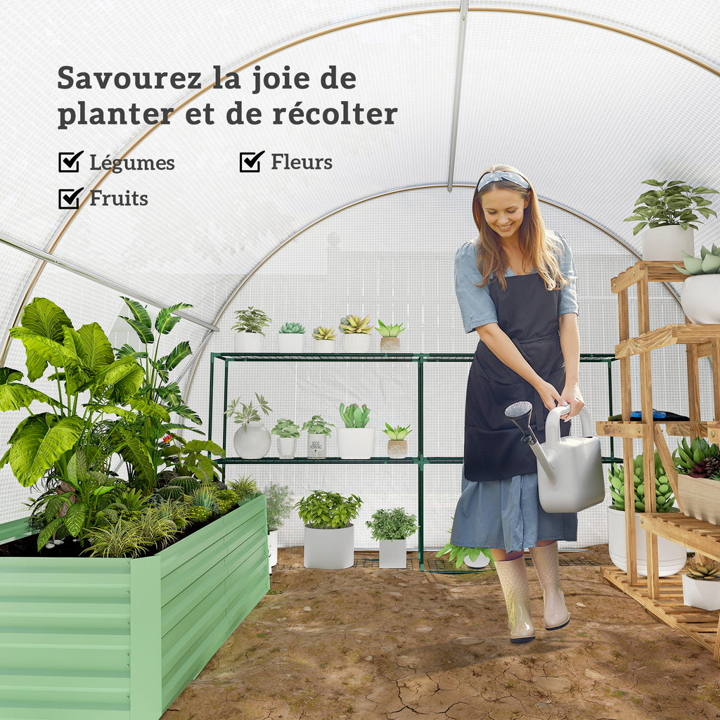 Serre de jardin tunnel 13,5 m² 6 fenêtres, porte zippée enroulable châssis acier galvanisé, bâche PE 4,5 x 3 x 2 m blanc-6