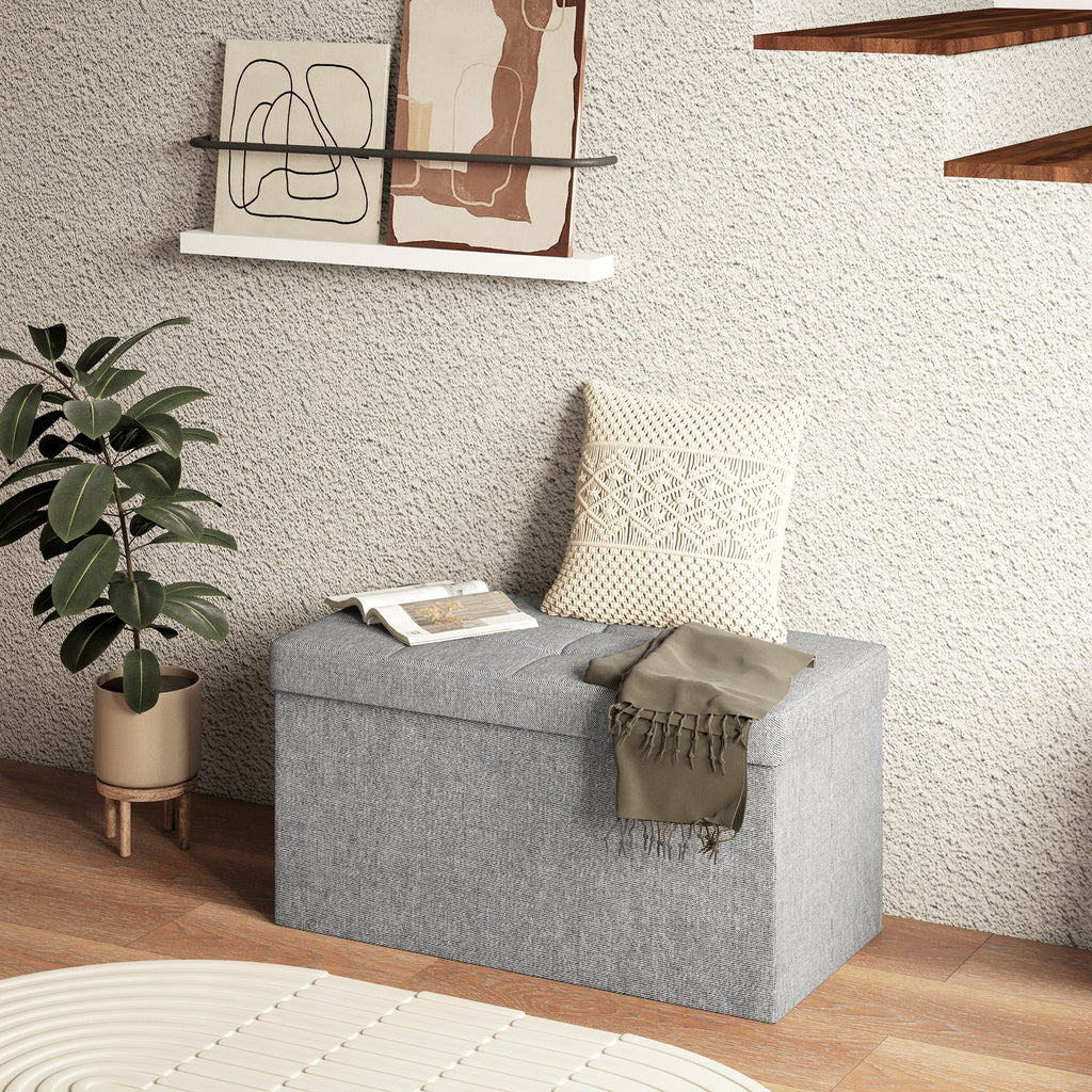 Banc de rangement pouf de rangement pliable bout de lit repose-pieds avec couvercle 76L x 38l x 38H cm gris clair-6