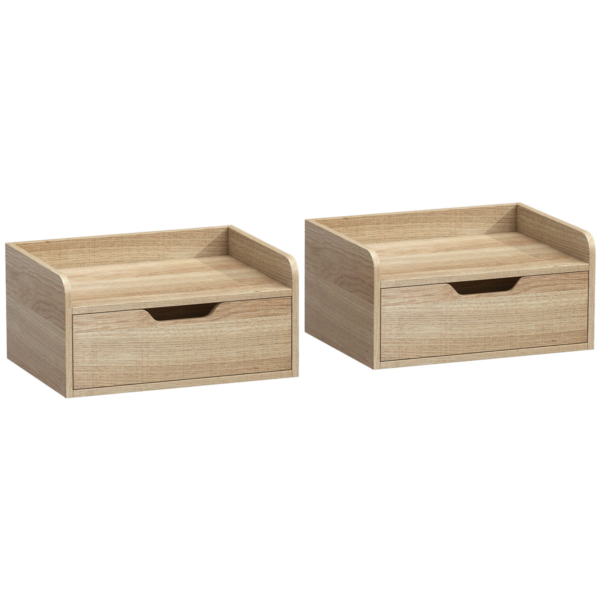 Lot de 2 tables de chevet murales, tables de nuit avec tiroir et plateau à rebords surélevés, 40x30x19,5cm, bois naturel-0