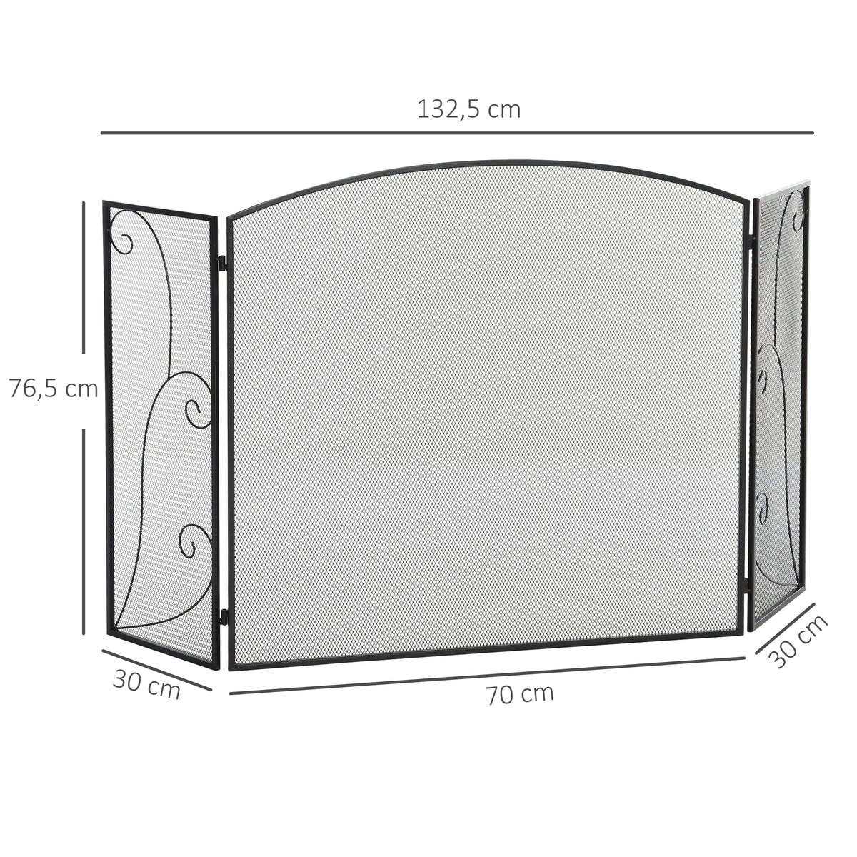 Pare-feu pour cheminée ou poêle design élégant Pare-étincelles 3 Volets Pliables dim. 132,5L x 76,5H cm Acier métal Noir-2