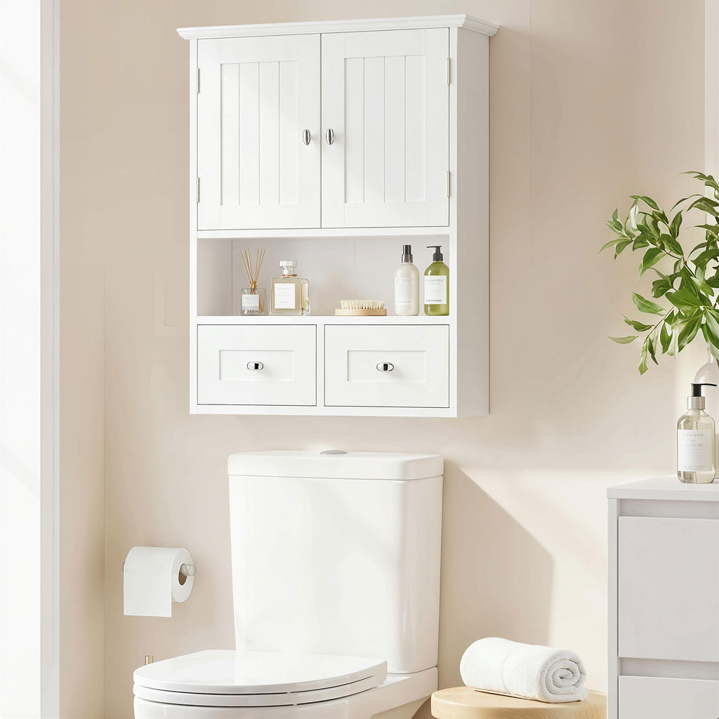 Armoire murale de salle de bain, armoire de toilette, avec portes, étagère, 2 tiroirs, 50,8l x 17,8P x 66H cm, blanc-1