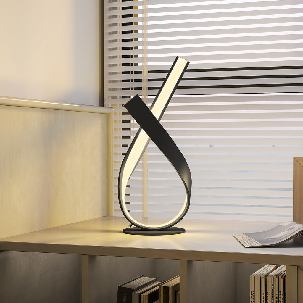 Lampe à poser design contemporain - lampe de table design spirale - dim. 21L x 15l x 43H cm - alu. noir LED blanc chaud-9