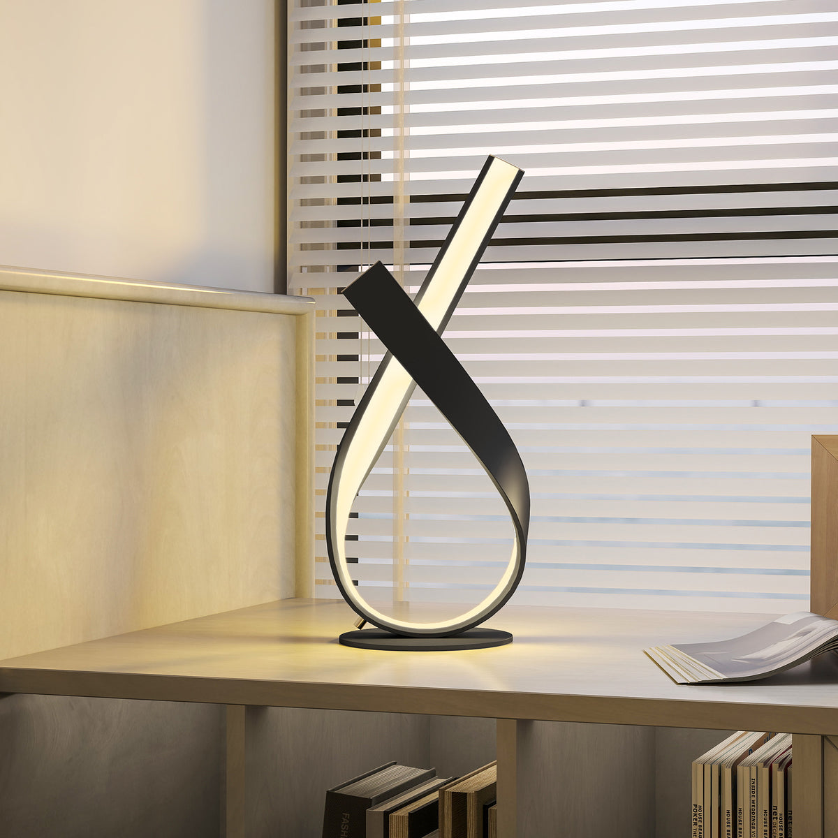 Lampe à poser design contemporain - lampe de table design spirale - dim. 21L x 15l x 43H cm - alu. noir LED blanc chaud-9