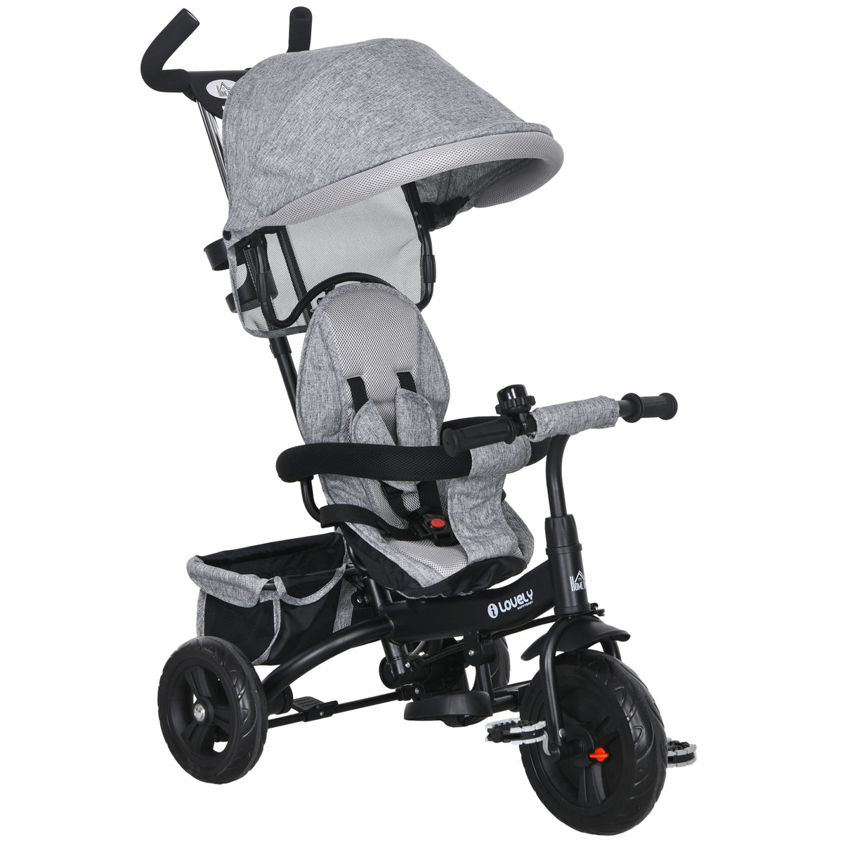 Tricycle Enfant évolutif Pare-Soleil Pliable Canne télescopique Amovible 95 x 50 x 106 cm Acier Gris Noir-0