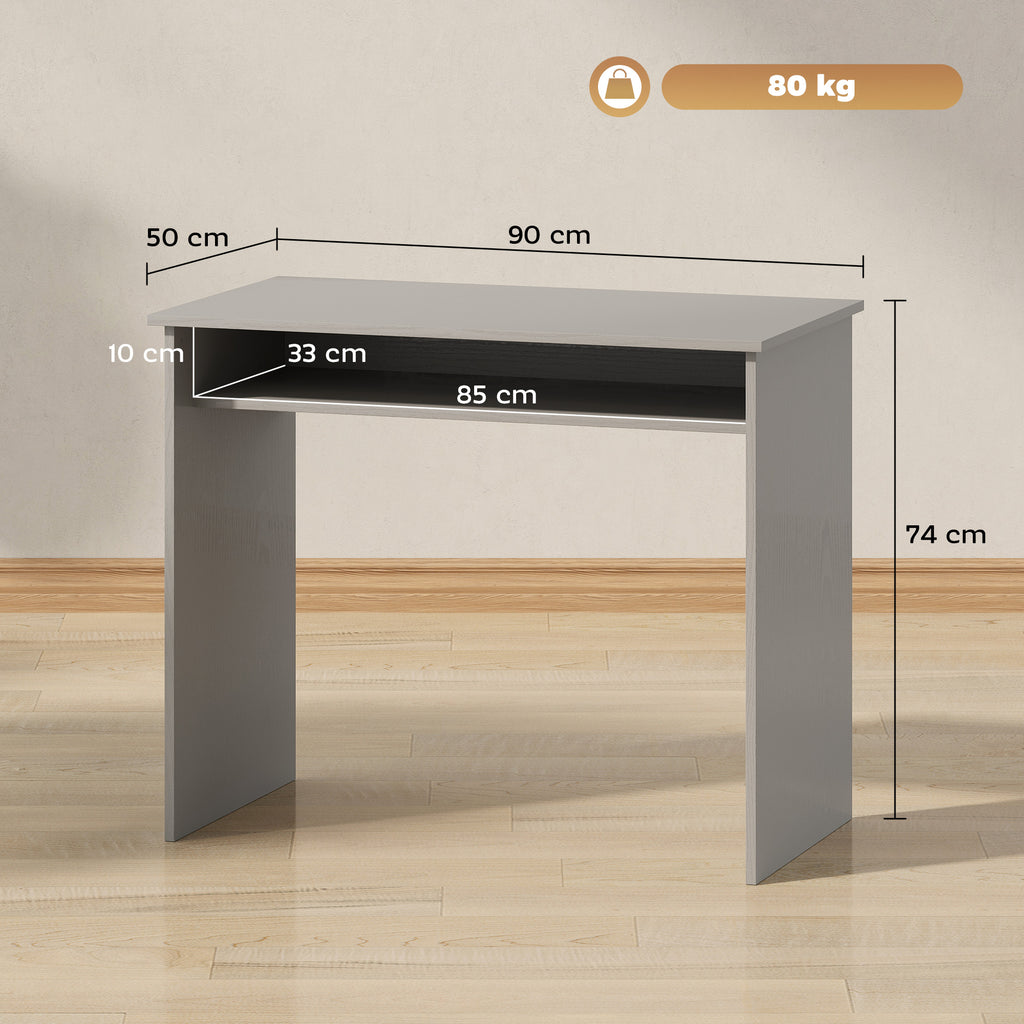 Bureau informatique sobre épuré compact avec 1 étagère, panneaux de particules, dim. 90l x 50P x 74H cm, gris-2