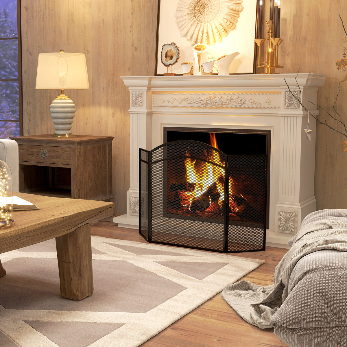 Pare-feu cheminée pliable 3 panneaux pare-étincelles cheminée avec motif en en chevron 96l x 1P x 60H cm métal noir-1