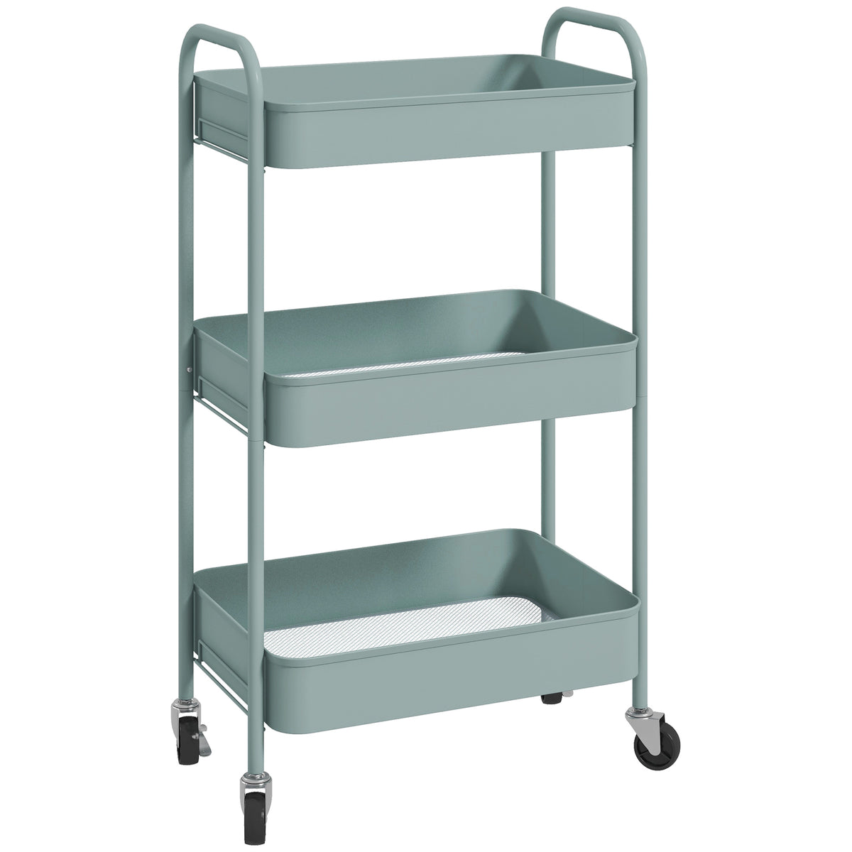 Desserte chariot de rangement en acier chariot de service à roulettes 3 plateaux ajourés 45 x 30,6 x 79 cm bleu clair-0