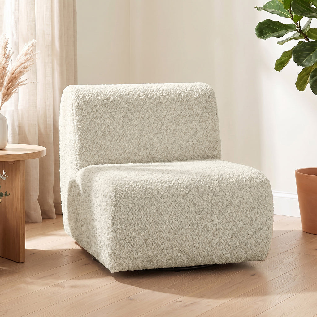 Fauteuil de salon pivotant 360°, canapé 1 place rembourré en chenille avec assise extra-large, rembourrage épais, beige-1