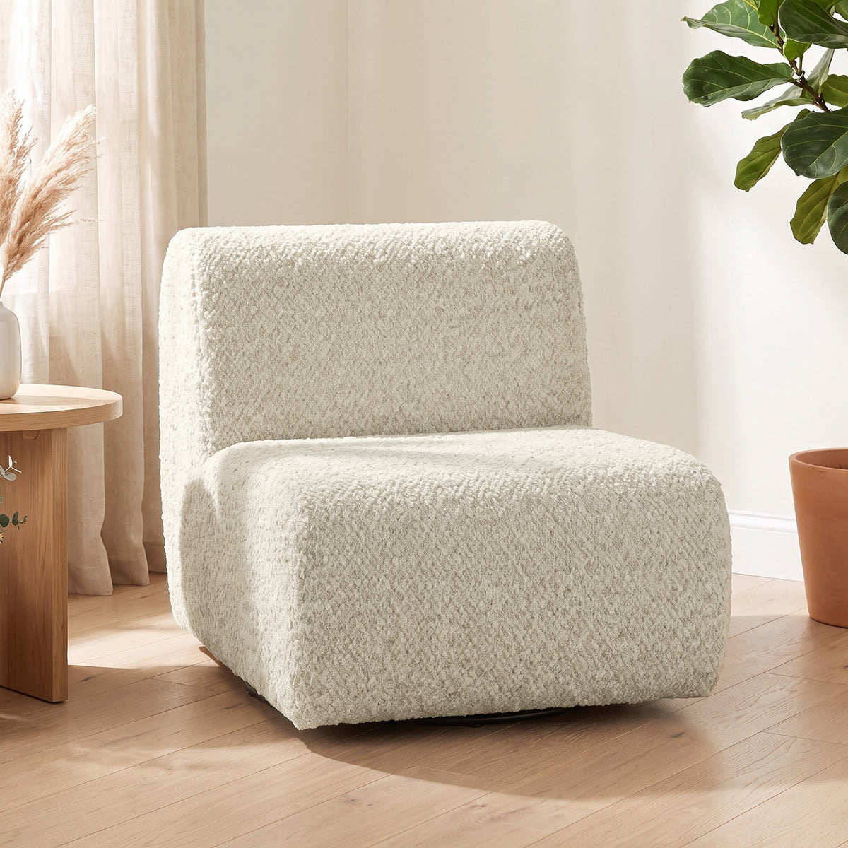 Fauteuil de salon pivotant 360°, canapé 1 place rembourré en chenille avec assise extra-large, rembourrage épais, beige-1