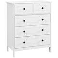 Commode meuble de rangement 5 tiroirs pour chambre, bureau, entrée, blanc et poignée métal noir-0