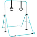 Barre de gymnastique pour enfants, barre horizontale pliable à hauteur réglable avec anneaux de gymnastique, cyan-0