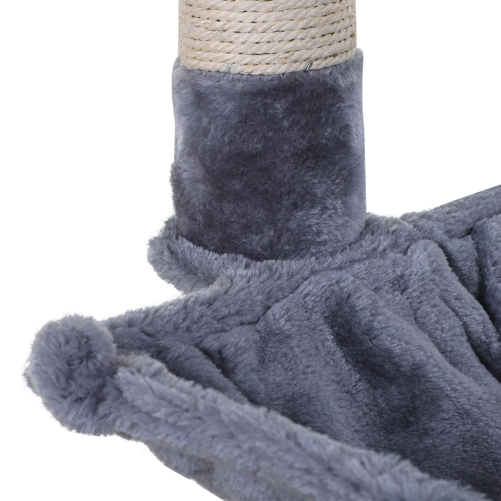 Arbre à chat 3 griffoirs grattoirs sisal naturel plateforme hamac et boule suspendue dim. 50L x 36l x 70H cm peluche courte gris-8