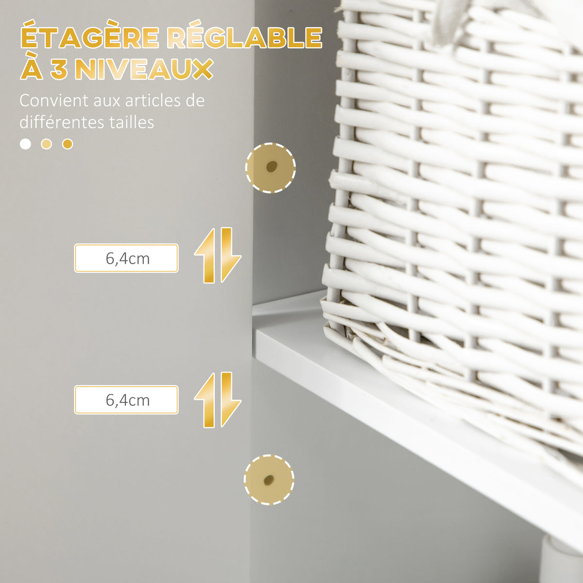 Meuble colonne rangement salle de bain avec niche et 2 placards étagère réglable pieds en acier-4