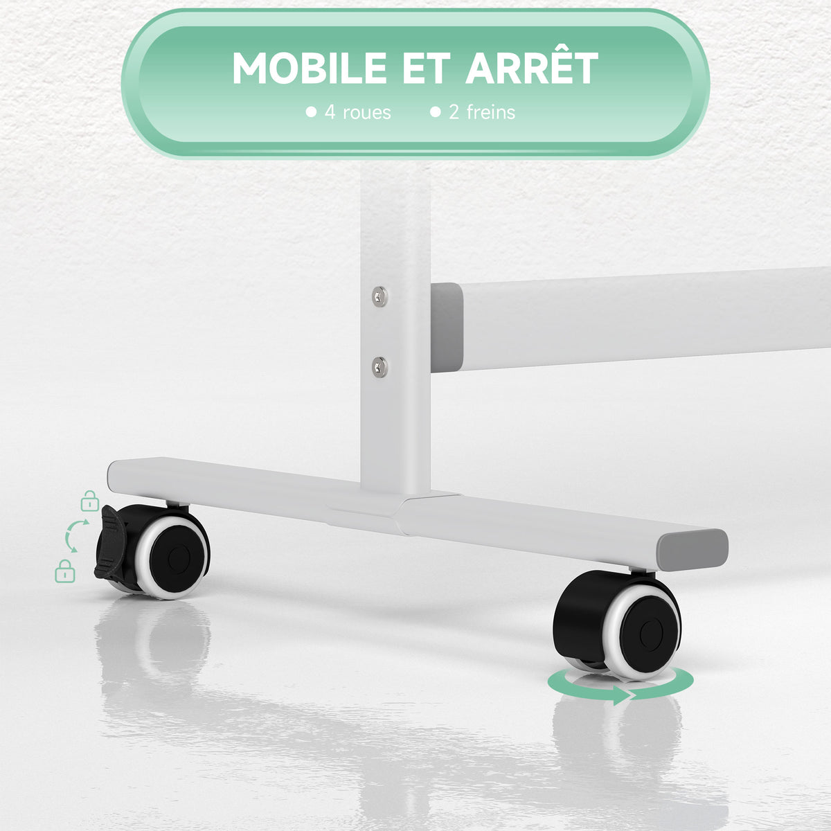 Tableau blanc magnétique double face effacable rotatif mobile avec support, aimants, marqueurs, gomme et roulettes-4