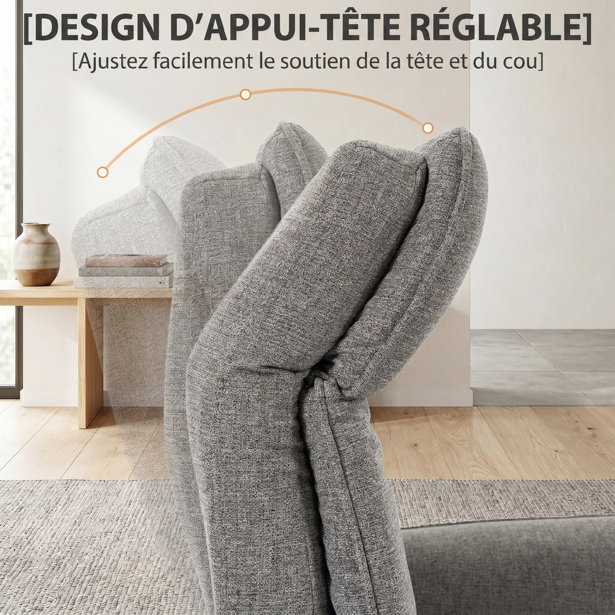 Fauteuil Relax Électrique Pivotant 360°, Fauteuil Inclinable avec Appui-Tête Réglable, Ports USB, Tissu en Lin, Gris-4