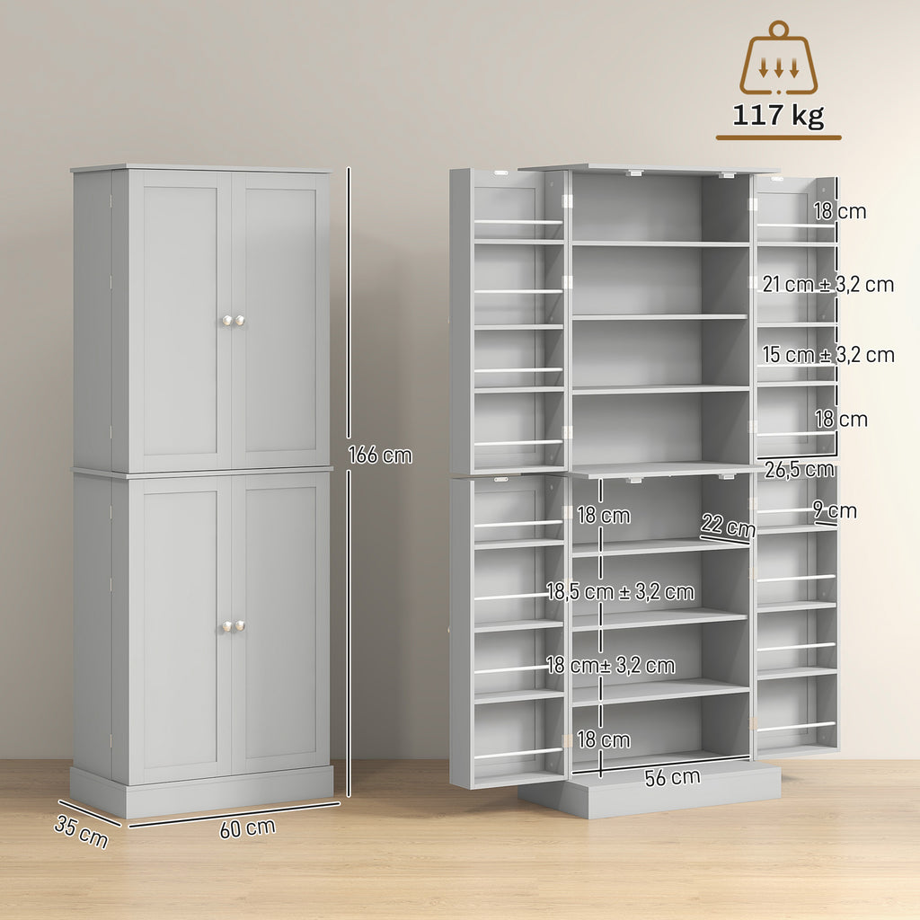 Armoire de cuisine buffet cuisine avec placards, étagère réglable et porte-épices, 60 x 35 x 166 cm, gris-2