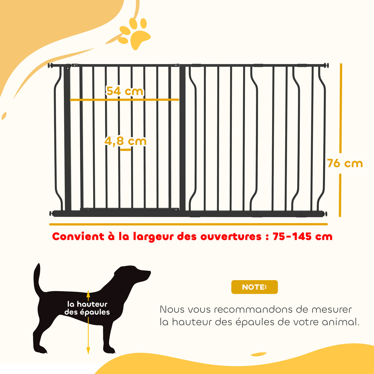 Barrière de sécurité barrière pour animal domestique longueur réglable dim. 145L x 76H cm noir-2