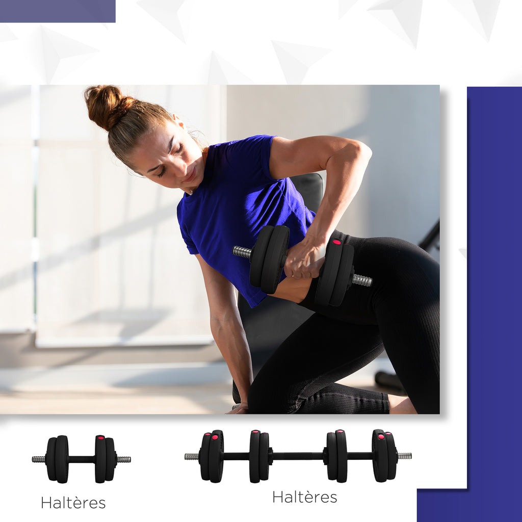 Haltères 2 en 1 réglables, haltères libres avec poignées antidérapantes, 15KG - Barres incluses-3