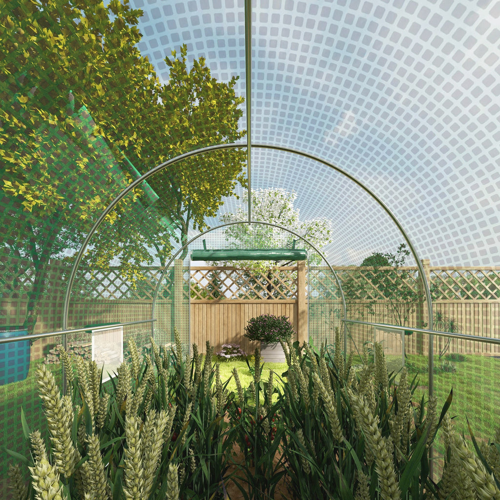 Serre de Jardin Tunnel Surface Sol 8 m² 4L x 2l x 2,05H m châssis Tubulaire Porte zippée 6 fenêtres enroulables vert-7