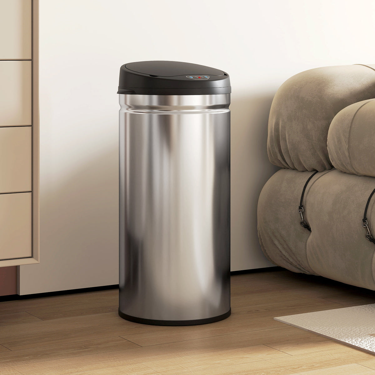 Poubelle cuisine automatique 42L acier inoxydable, poubelle à couvercle à fermeture en douceur, 30,5x30,5x68cm, argent-1