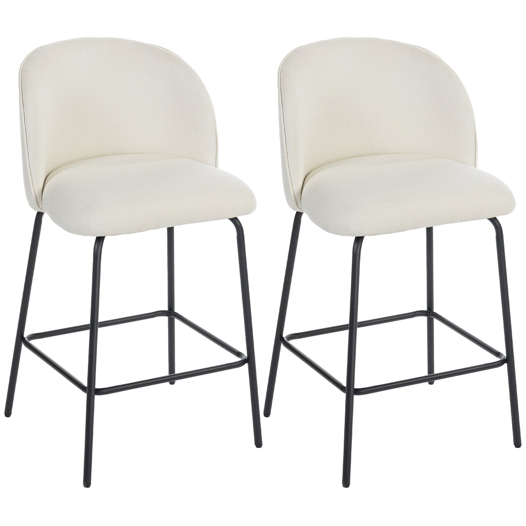 Lot de 2 Tabourets de Bar, Chaises de Bar, Repose-Pieds et Dossier, Tissu Effet Lin, Hauteur d'Assise 68cm, Crème-0
