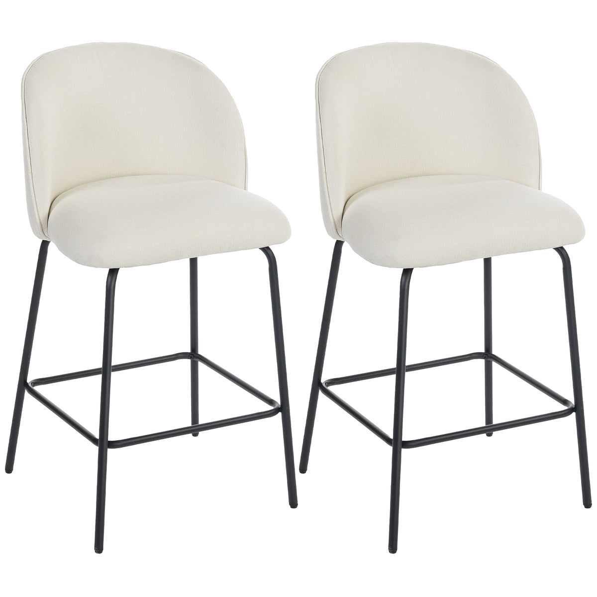 Lot de 2 Tabourets de Bar, Chaises de Bar, Repose-Pieds et Dossier, Tissu Effet Lin, Hauteur d'Assise 68cm, Crème-0