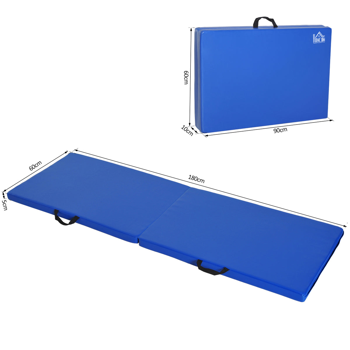 Tapis de gymnastique yoga pilates fitness pliable portable grand confort 180L x 60l x 5H cm revêtement synthétique bleu-2
